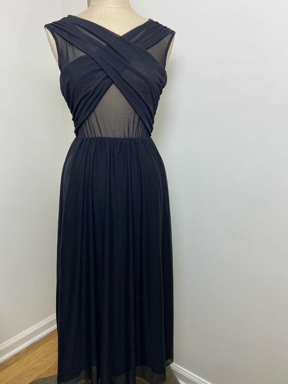 Zara Black Mesh Cross-Over Maxi Dress